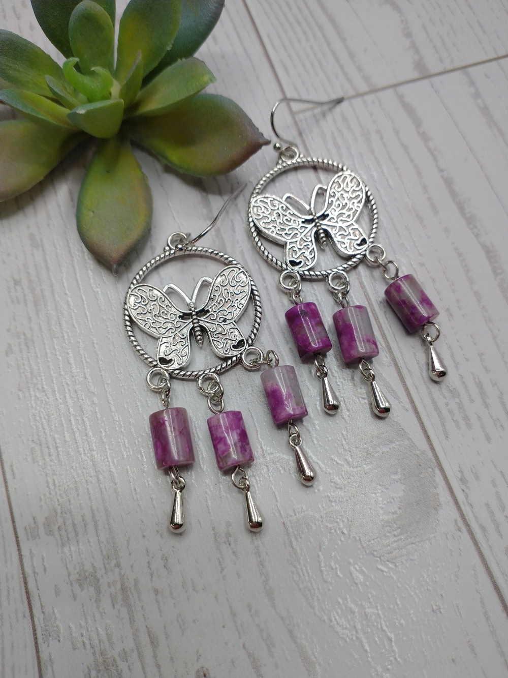New Hand Crafted Gemstone Butterfly Drop Chandelier Earrings